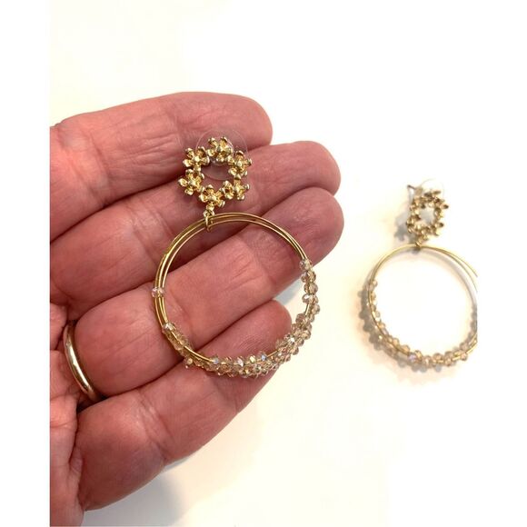 Gold Earrings with Crystals #ornate earrings #flowers - Picture 3 of 6
